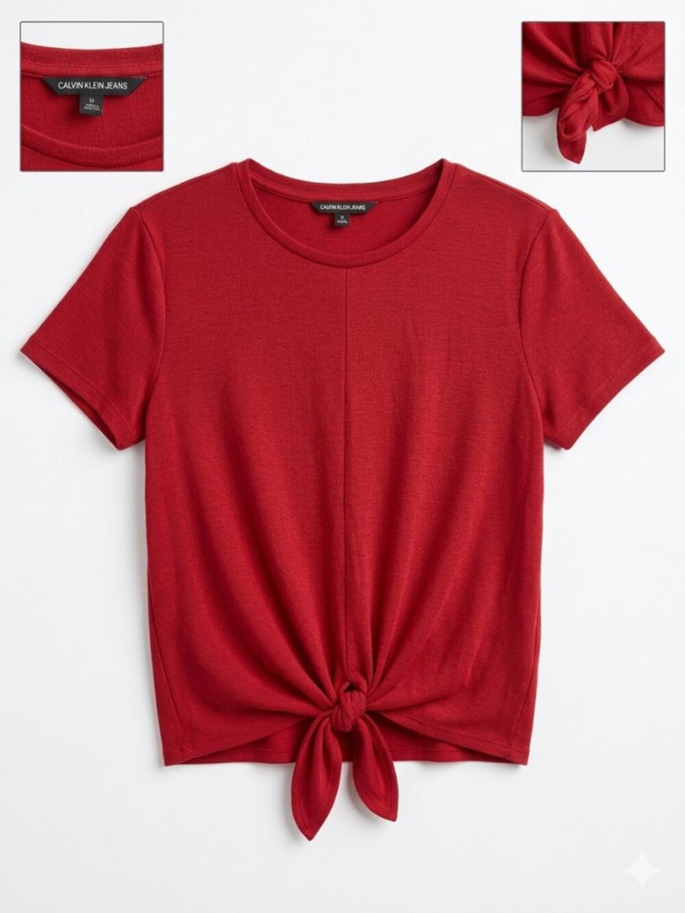 Calvin Klein Red Tie-Front Short Sleeve Top